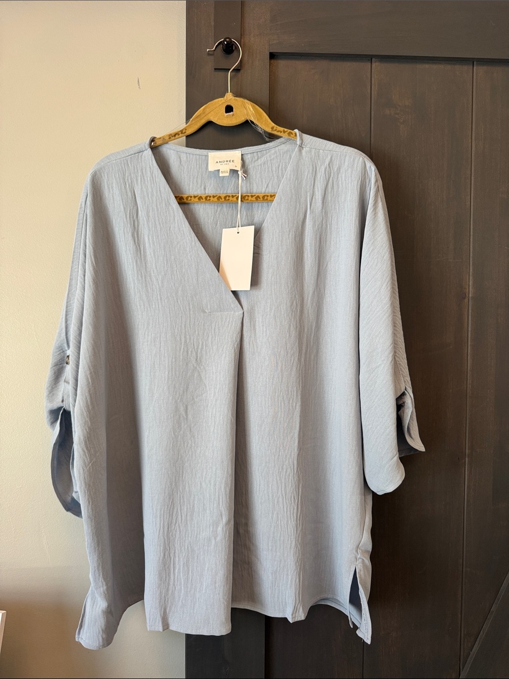 Andree by Unit Pale Blue V-Neck Relaxed Pleat Blouse